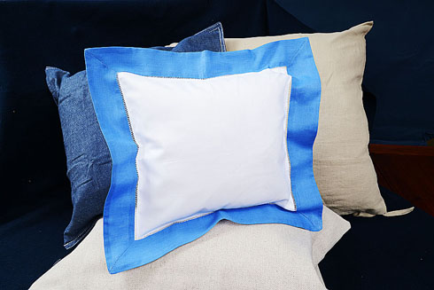 Hemstitch Baby Square Pillow 12x12" with French Blue border
